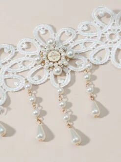 Elegant Floral Imitation Pearl Fringe Lace Choker Necklace Jewelry -Zolucky Sales Store b72efe11ba6060df8c51984f7707d8c3