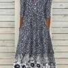 Casual Floral Woven Notched Neckline Maxi Dress
