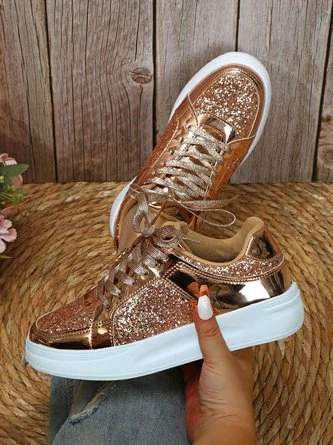 Women Fashion Glitter Paneled Lace-Up Skate Shoes 6 Women Fashion Glitter Paneled Lace-Up Skate Shoes - Image 6