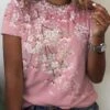 Plus Size Floral Crew Neck Loose Casual T-Shirt