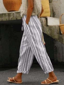 Plus Size Casual Striped Pants