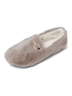 Casual Metal Decor Warmth Furry Slip On Shoes -Zolucky Sales Store b82727270fa758abbc3baff64a569811
