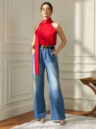 Loose High Waist Plain Urban Wide Leg Long Jeans 15 Loose High Waist Plain Urban Wide Leg Long Jeans - Image 15