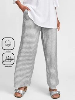Casual Pocket Stitching Striped Loose Pants