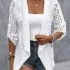 Plain Lace Casual Shawl Collar Kimono