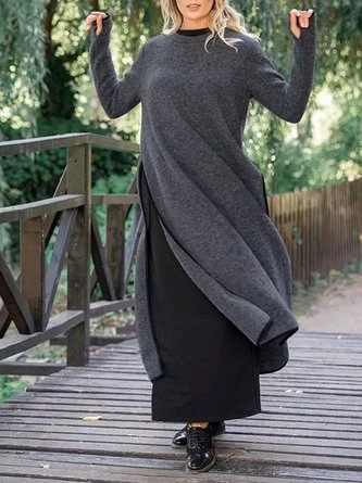 Loose Casual Slit Maxi Sweater Dress 1 Loose Casual Slit Maxi Sweater Dress