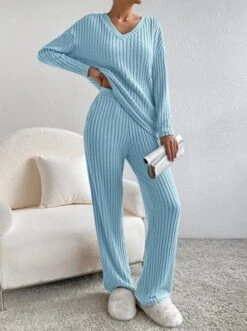 Plain V Neck Long Sleeve Top With Pants Loose Casual Two-Piece Set 25 Plain V Neck Long Sleeve Top With Pants Loose Casual Two-Piece Set -Zolucky Sales Store b9bf947431aff72516fff31b4c103099