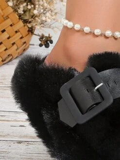 Color Block Buckle Warmth Fluffy Toe-covered Slippers -Zolucky Sales Store b9d97d3648f4ba9c03718523a305fe4e