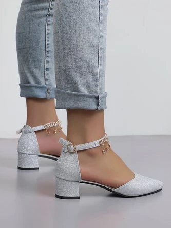 Elegant Rhinestone Decor Ankle Strap Glitter Block Heel Hollow Shoes 12 Elegant Rhinestone Decor Ankle Strap Glitter Block Heel Hollow Shoes - Image 12