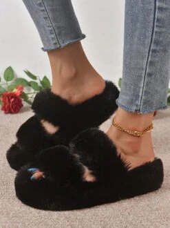 Casual Color Block Double Strap Fluffy Slippers 36 Casual Color Block Double Strap Fluffy Slippers -Zolucky Sales Store baf7969635d9129fb5193c5c03a61b84