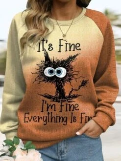 Plus Size Casual Crew Neck Text Letters Sweatshirt