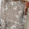 Vintage Floral Crew Neck Casual Loose Jersey H-Line Long Sleeve T-Shirt