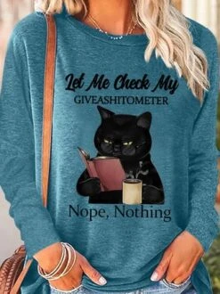 Womens Funny Black Cat With Coffee Let Me Check My Giveashitometer Nope Nothing Letter Top -Zolucky Sales Store bb7f1f615551b8e143f607a32e893da1