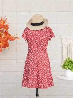 Women Floral Slim Pullover Short Sleeve Summer Dress Boho Dress -Zolucky Sales Store bba80f01b28075937f11583be9872e35