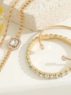 4pcs/set Rhinestone Metal Chain Bracelets Sets -Zolucky Sales Store bbb5ae905179c929553b748956d796e1