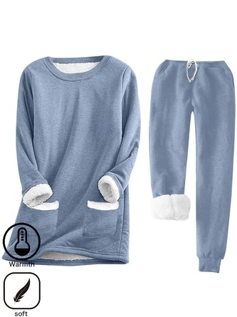 Heavyweight Fleece Crew Neck Long Sleeve Top With Pants Casual Plain Warmth Two-Piece Set 1 Heavyweight Fleece Crew Neck Long Sleeve Top With Pants Casual Plain Warmth Two-Piece Set
