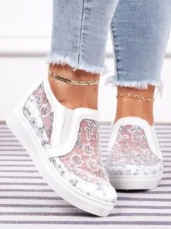Sequins Floral Embroidered Lace Paneled Slip-On Wedge Shoes -Zolucky Sales Store bbd801638ebbaf06c6354c0433d4d159