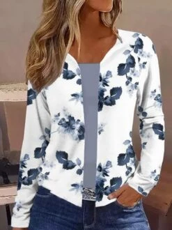 Floral Casual Loose V Neck Kimono