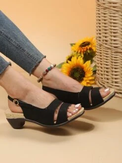 Solid Color Vintage Casual Chunky Heel Sandals -Zolucky Sales Store bbf72579400db366eb239eef2e730883