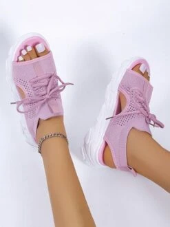 Breathable Hollow Out Lace Up Front Slip On Sports Sandals -Zolucky Sales Store bc118e6fd2e5749296ca4276ff9a752d