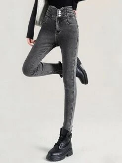Fleece Plain Casual Denim Jeans -Zolucky Sales Store bc1d4f9bc4a56927c25932ce7f9bdb0b