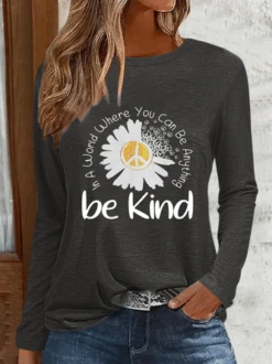 Women'S Daisy Be Kind Text Letters Simple Shirt -Zolucky Sales Store bc383d76a57936ffcf8018e1b8c04861