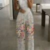 Casual Floral Short Sleeve Crew Neck Jumpsuit & Romper