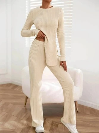 Plain Long Sleeve Crew Neck Casual Two Piece Set 2 Plain Long Sleeve Crew Neck Casual Two Piece Set - Image 2