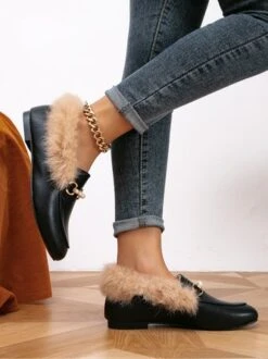 Elegant Imitation Pearl Plush Slip On Loafers -Zolucky Sales Store be16e8b400fe41728d3d7595d32b82fa 1697436517438