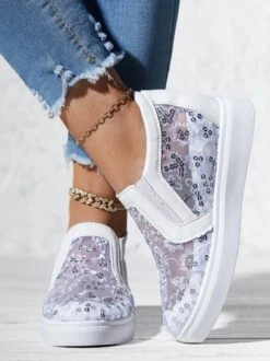 Sequins Floral Embroidered Lace Paneled Slip-On Wedge Shoes -Zolucky Sales Store be7bf3f5d88d47381dd78c31aacc1e1c