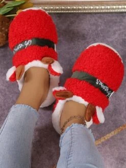 Christmas Letters Embroidery Color Block Fluffy Toe-covered Slippers -Zolucky Sales Store be956967e0de32354ccff01c8996d0a0