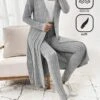 Daily Casual Plain Loose Two-Piece Set H-Line Long Sleeve Coat With Pants
