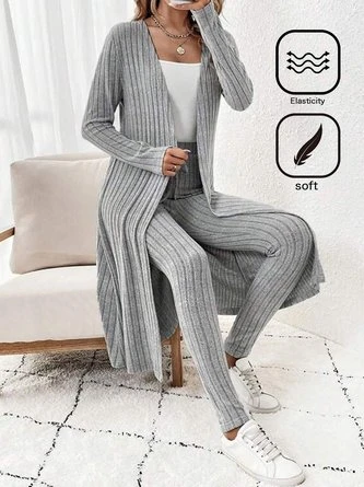 Daily Casual Plain Loose Two-Piece Set H-Line Long Sleeve Coat With Pants 1 Daily Casual Plain Loose Two-Piece Set H-Line Long Sleeve Coat With Pants