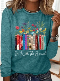 Women's I'm With The Banned Flowers Book Lover Gift Cotton-Blend Casual Shirt -Zolucky Sales Store beec9c0379900d440f2eb0bdb9894a4f