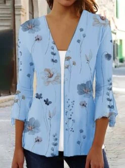 Casual Floral Printed Loose 3/4 Sleeve Kimono With Buttons -Zolucky Sales Store befeba10609c81fb1113a24ccf2afde1
