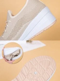 Casual Lace-up Decor Breathable Flyknit Wedge Heel Slip On Sneakers -Zolucky Sales Store bf02d52ee159e11f18abcb565936aa4d