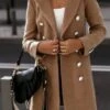 Casual Plain Long Sleeve Buckle Coat
