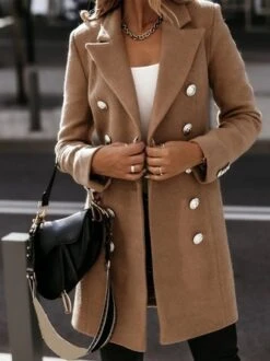 Casual Plain Long Sleeve Buckle Coat