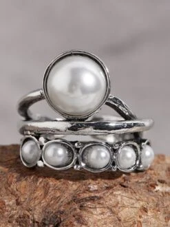Vintage Silver Distressed Pearl Open Ring -Zolucky Sales Store bf32fccf1de60aa27c311791bb9d2566
