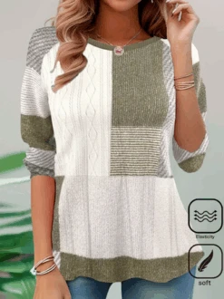 Plus Size Color Block Casual Crew Neck T-Shirt