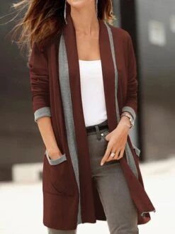 Casual Color Block Other Coat -Zolucky Sales Store bf58edcecbd885c59c35f7a8df065202