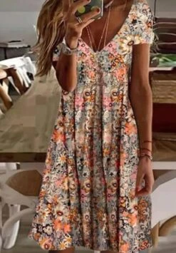 Floral Casual Regular Fit Short Sleeve Knit Dress -Zolucky Sales Store bf742c8af31bf39ae56afc3ac0806c55