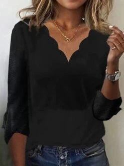 V Neck Plain Loose Ruffled Sleeves Casual T-Shirt -Zolucky Sales Store bfcfb0a8acbfc9a7426368e0e8c1ffa2