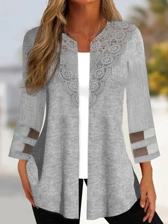 Casual Plain Mesh Striped Patchwork Lace 3/4 Sleeve Kimono 1 Casual Plain Mesh Striped Patchwork Lace 3/4 Sleeve Kimono