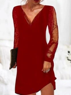 Sexy Plain V Neck Mesh Knitting Dress -Zolucky Sales Store c07cd89563d4f48b61f12be0b829465f