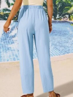Loose Casual Cotton Linen Elastic Waist Pants With Pockets And Buttoned Design -Zolucky Sales Store c09e6c9c886e0a1e8e6c932e713e3550