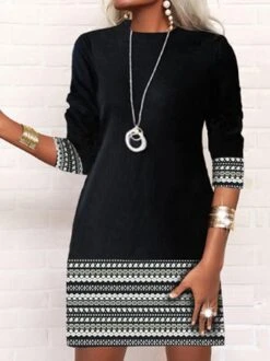 Crew Neck Geometric Casual Dress