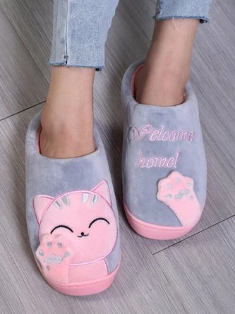 Casual Cartoon Cat Letters Embroidery Warmth Fluffy Slippers 2 Casual Cartoon Cat Letters Embroidery Warmth Fluffy Slippers - Image 2