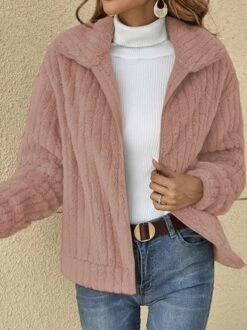 Women Casual Plain Autumn No Elasticity Daily Plush Long Sleeve Regular Regular Teddy Jacket -Zolucky Sales Store c13e4865d327a382a2cffb71674d422d