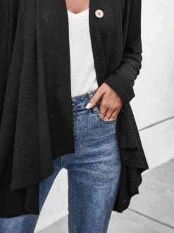 Casual Plain Loose Stitched Button Texture Long Sleeve Cardigan -Zolucky Sales Store c15c427808c77b4161bcdb6b99b41323